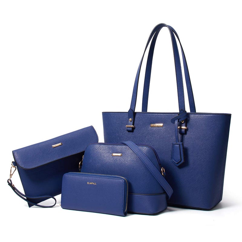 Lovematch Women Fashion Synthetic Leather Handbags Tote Bag Shoulder Bag Top Handle Satchel Purse Set 4pcs - Image 1